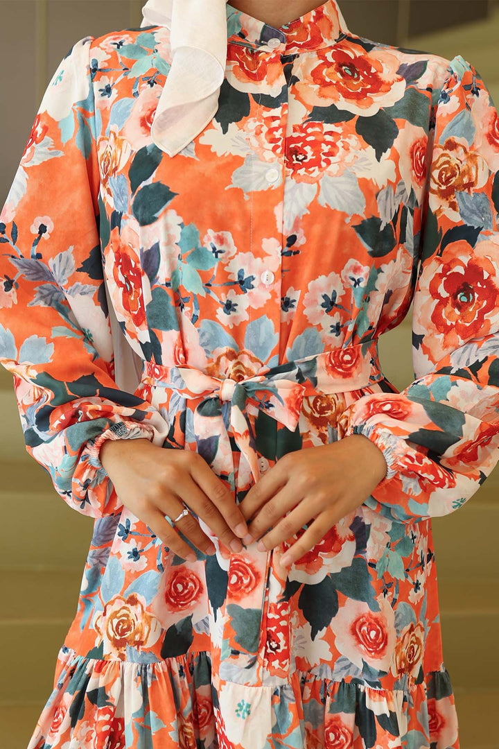 BNG Women Patterned Hijab Dress Orange 566 - San Felipe Orizatlán