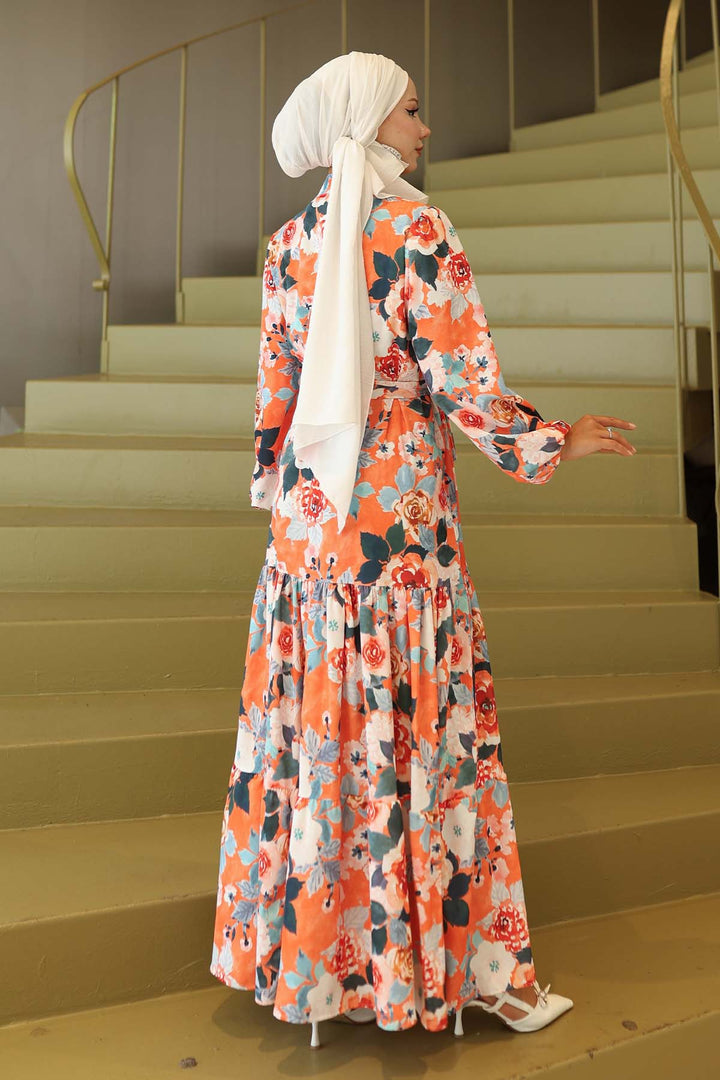 BNG Women Patterned Hijab Dress Orange 566 - San Felipe Orizatlán