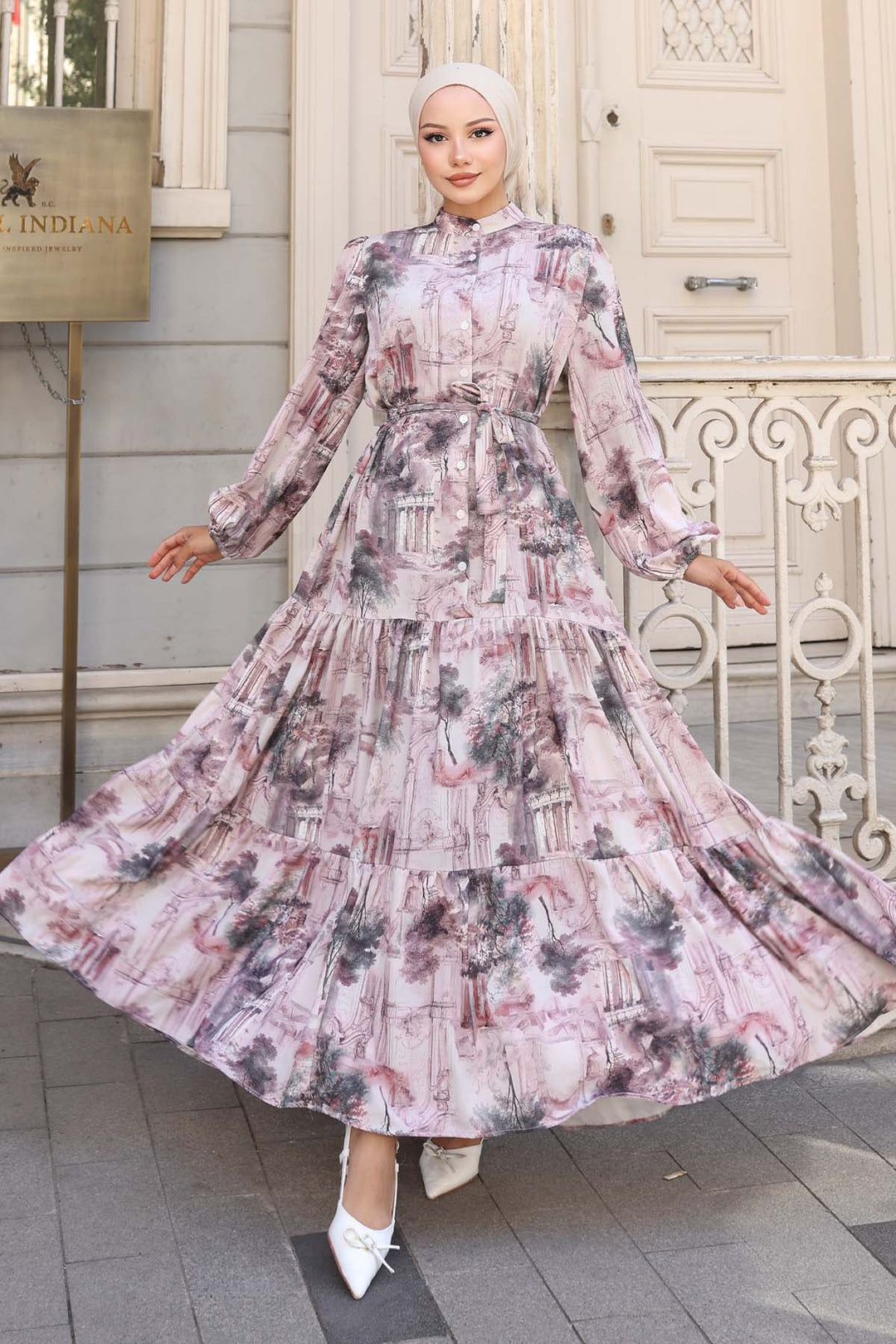 BNG Women Patterned Hijab Dress Powder 510 - Islip