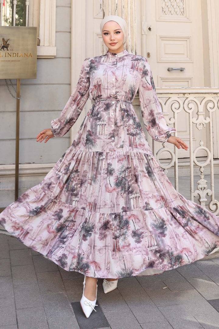 BNG Women Patterned Hijab Dress Powder 510 - Islip