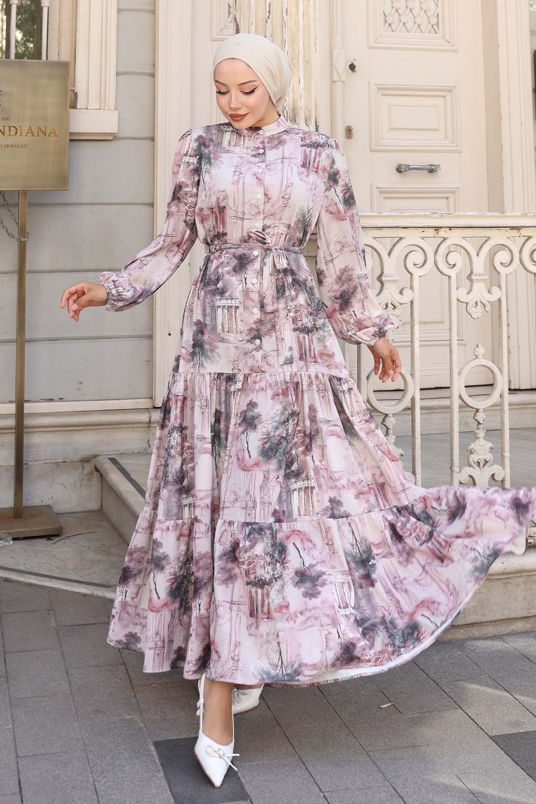 BNG Women Patterned Hijab Dress Powder 510 - Islip