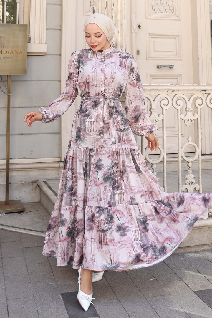 BNG Women Patterned Hijab Dress Powder 510 - Islip