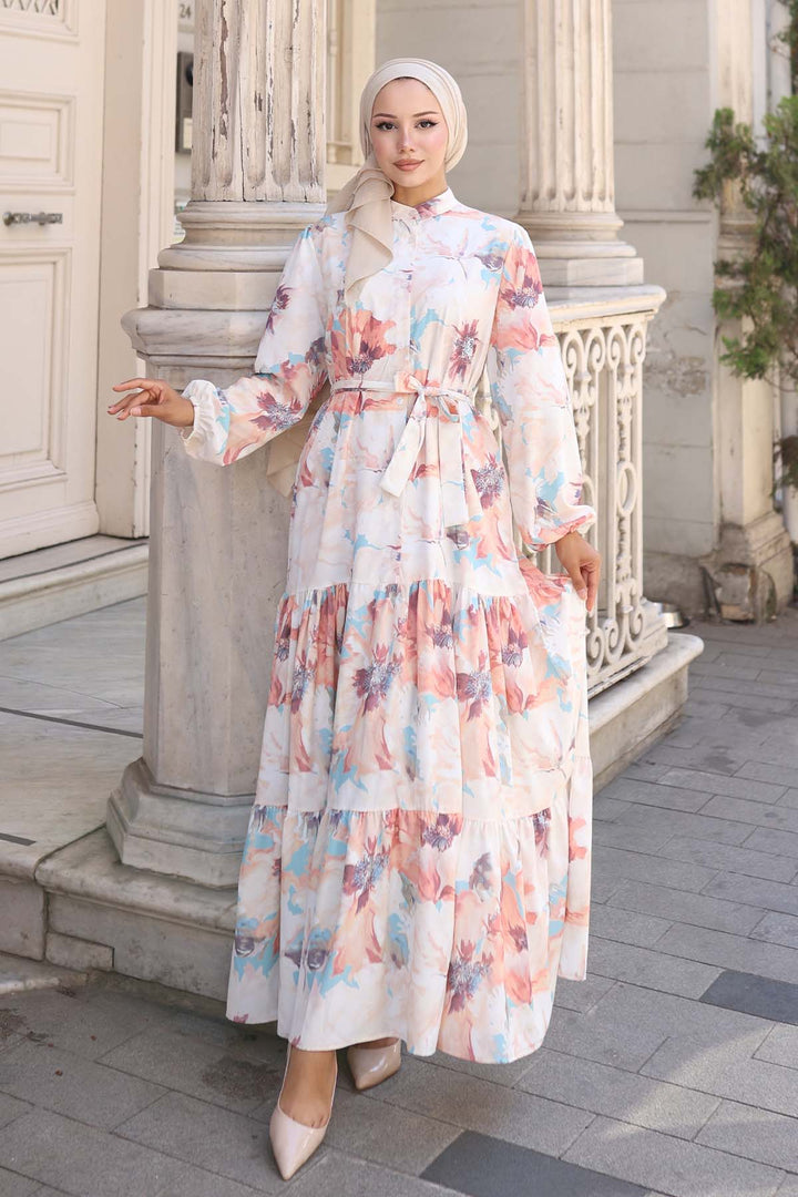 BNG Women Patterned Hijab Dress Beige 567 - St. Louis Park