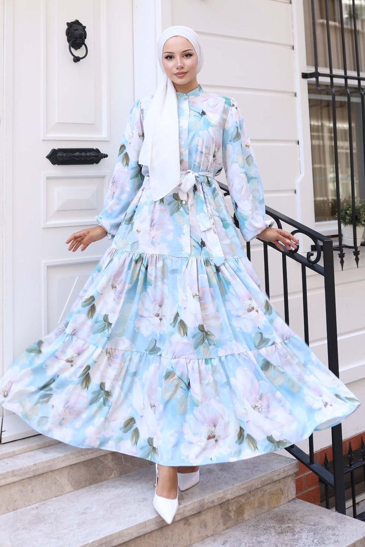 BNG Women Patterned Hijab Dress Blue 567 - Pearland