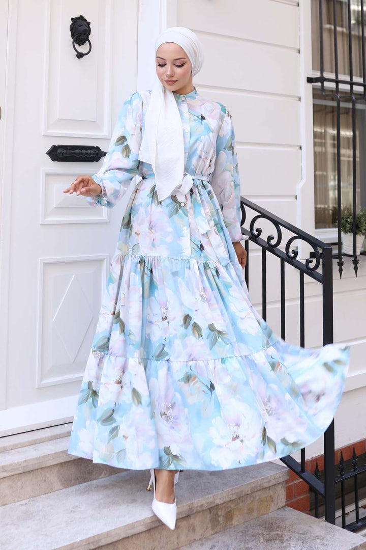 BNG Women Patterned Hijab Dress Blue 567 - Pearland