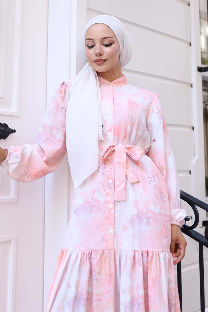 BNG Women Patterned Hijab Dress Powder 567 - Turin