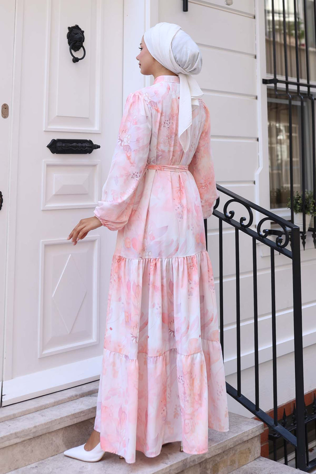 BNG Women Patterned Hijab Dress Powder 567 - Turin