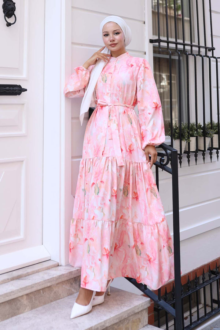 BNG Women Patterned Hijab Dress Pink 568 - Baldwin Park