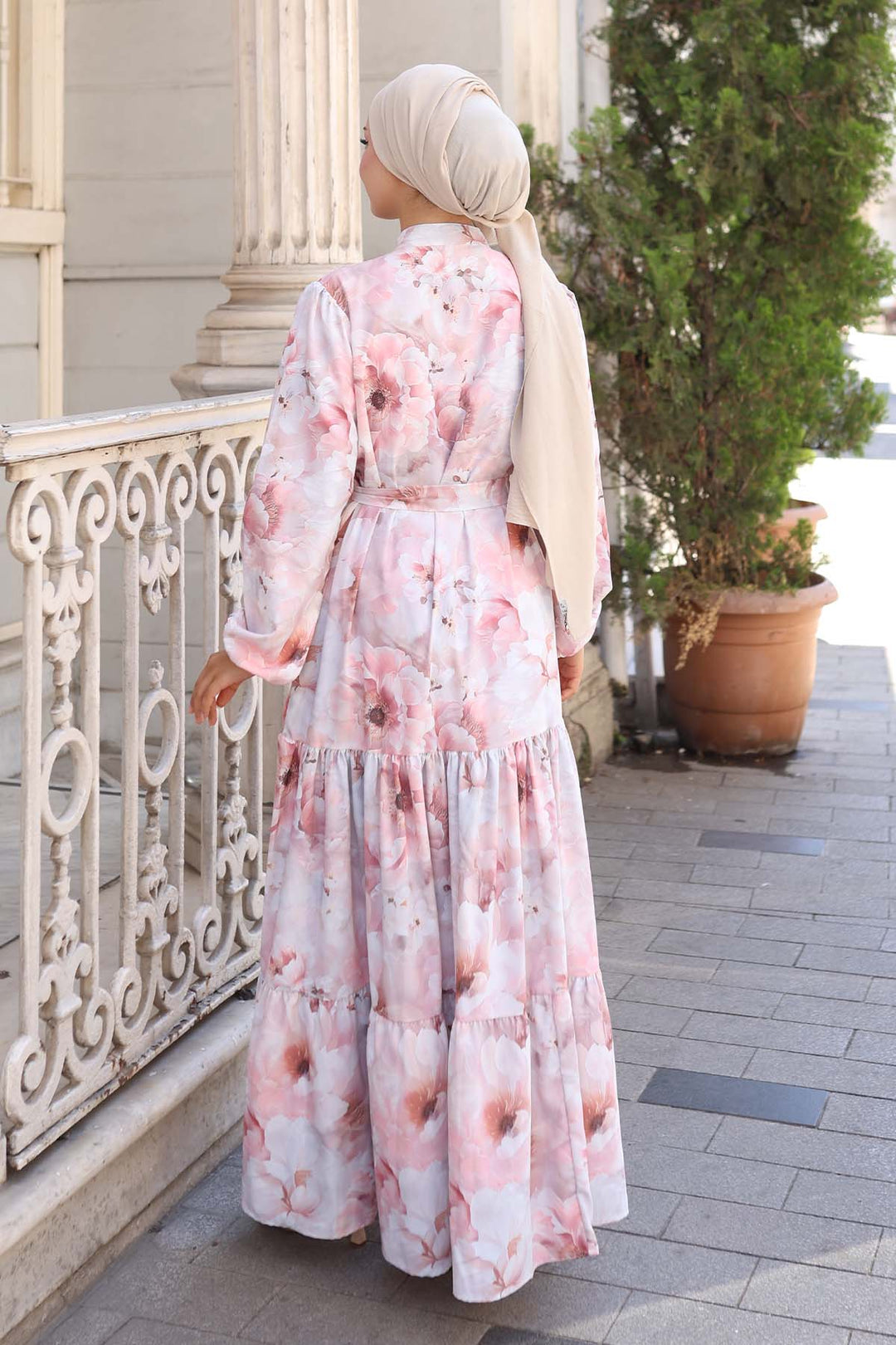 BNG Women Patterned Hijab Dress Powder 568 - Rosemead