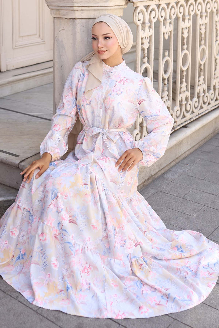 BNG Women Patterned Hijab Dress Stone Color 569 - Bern