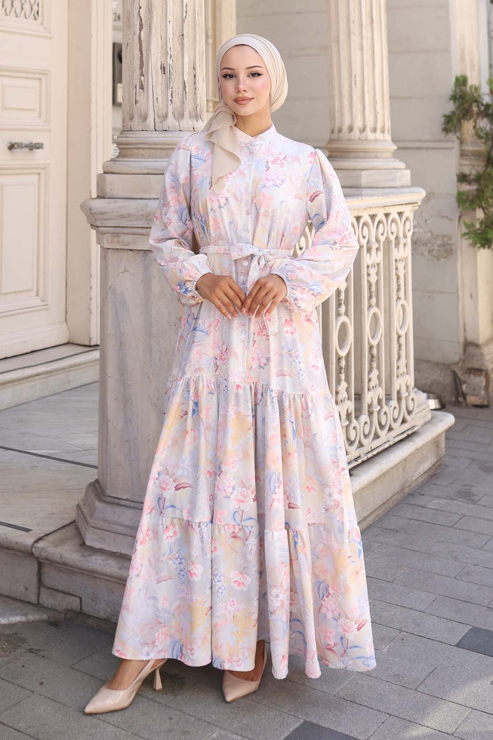 BNG Women Patterned Hijab Dress Stone Color 569 - Bern