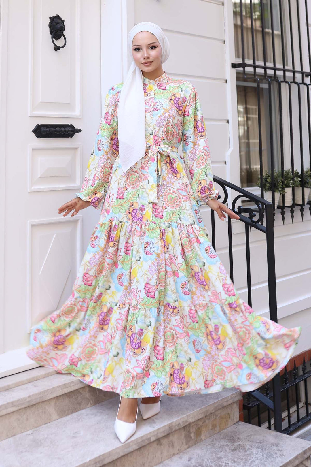 BNG Women Patterned Hijab Dress Green 569 - Telford