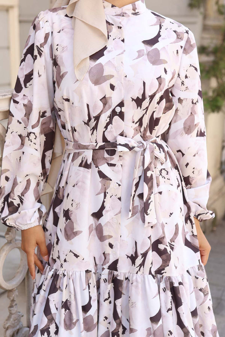 BNG Women Patterned Hijab Dress Brown 570 - Galátsi