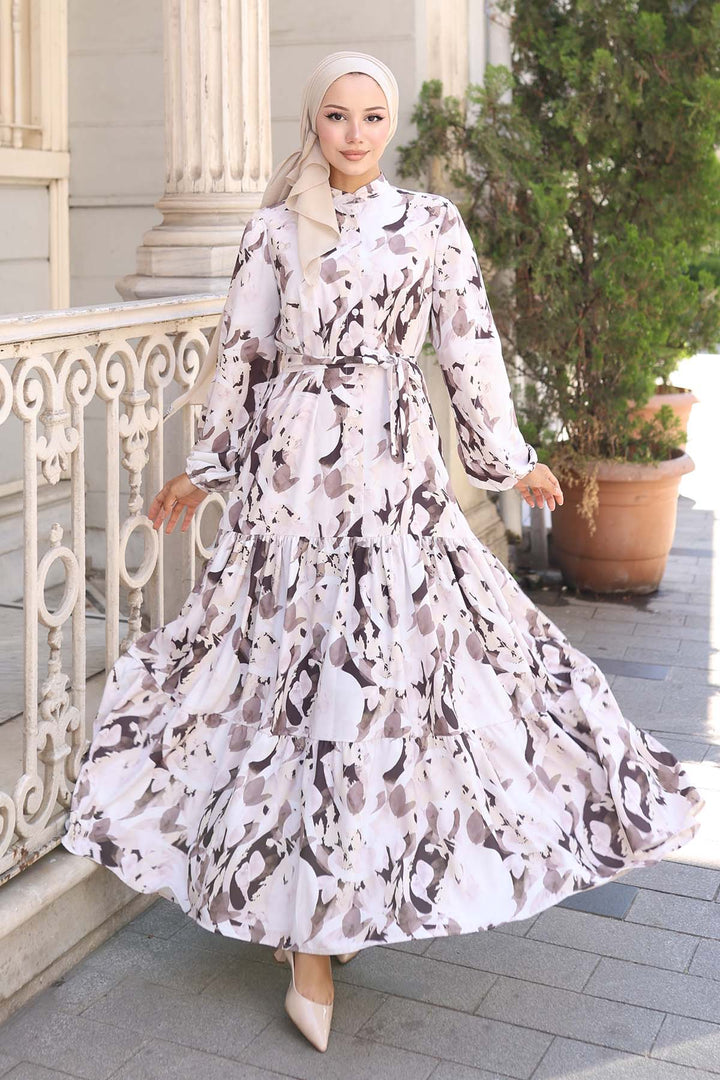 BNG Women Patterned Hijab Dress Brown 570 - Cerveteri