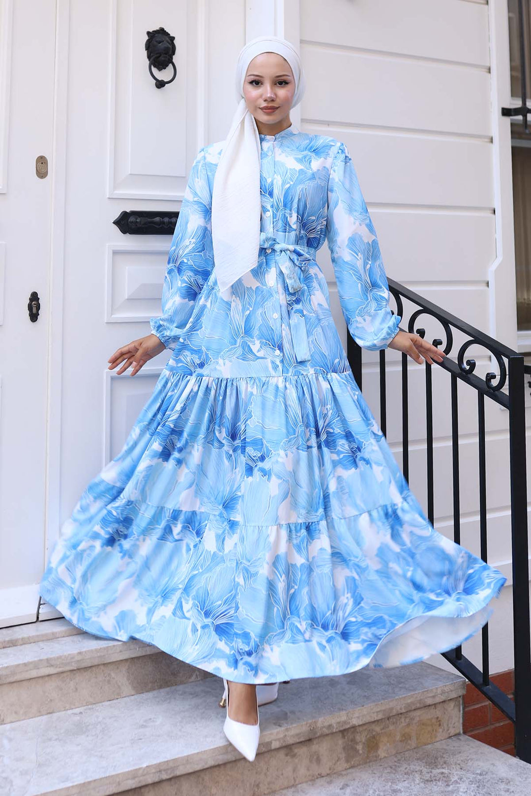 BNG Women Patterned Hijab Dress Blue 570 - Carol Stream