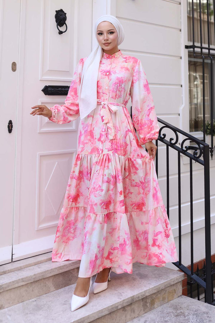 BNG Women Patterned Hijab Dress Pink 570 - Siegburg