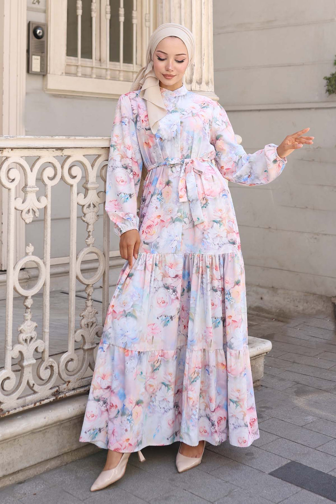 BNG Women Patterned Hijab Dress Powder 570 - Bethesda