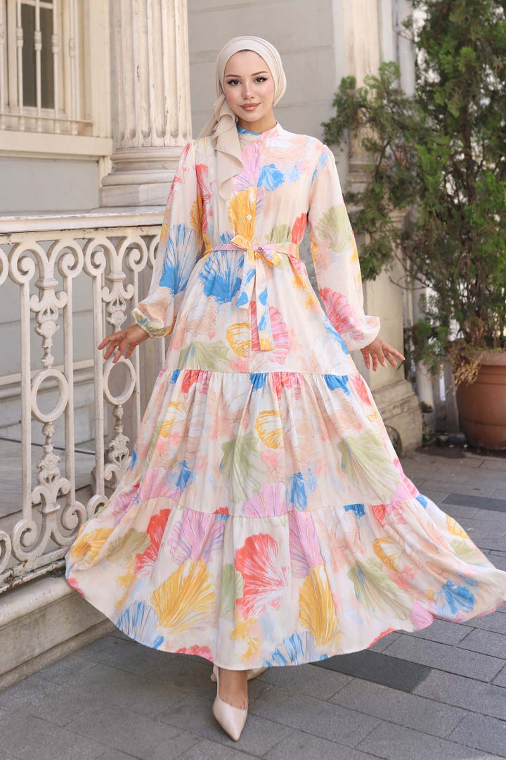 BNG Women Patterned Hijab Dress Yellow 570 - Laeken