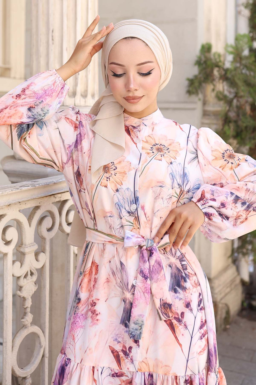 BNG Women Patterned Hijab Dress Beige 571 - Willich