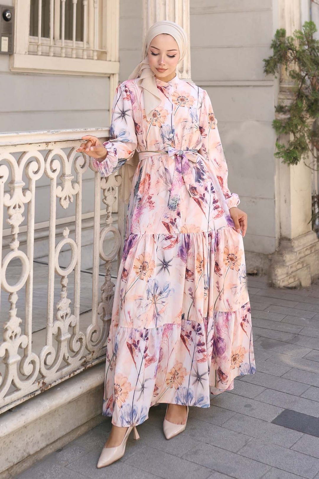 BNG Women Patterned Hijab Dress Beige 571 - Willich