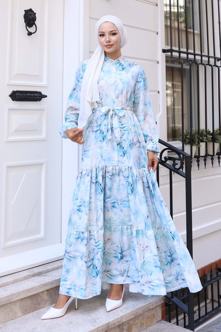 BNG Women Patterned Hijab Dress Blue 571 - Kampen