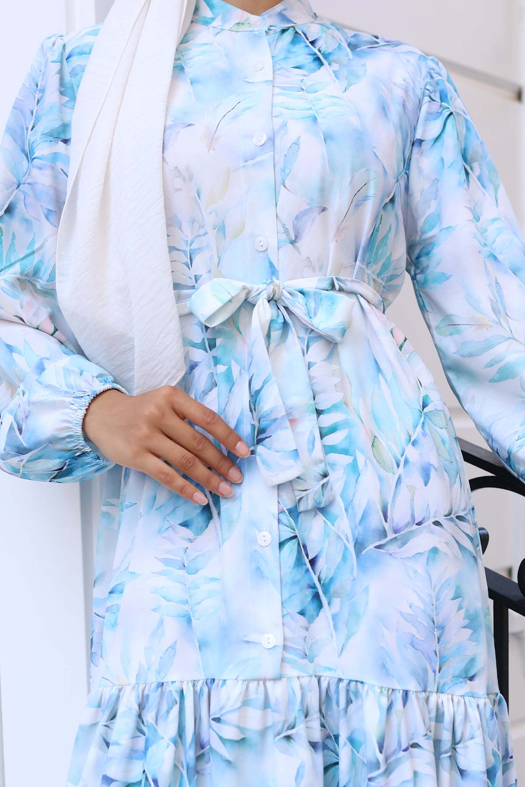 BNG Women Patterned Hijab Dress Blue 571 - Kampen