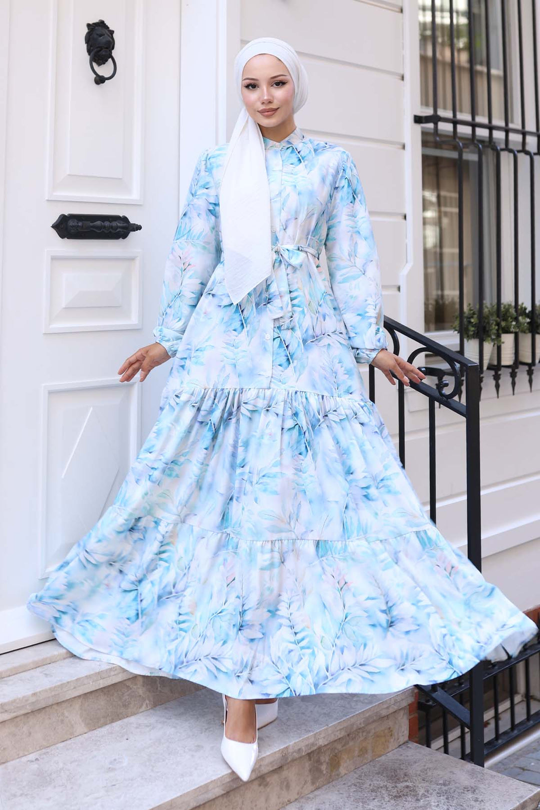 BNG Women Patterned Hijab Dress Blue 571 - Kampen