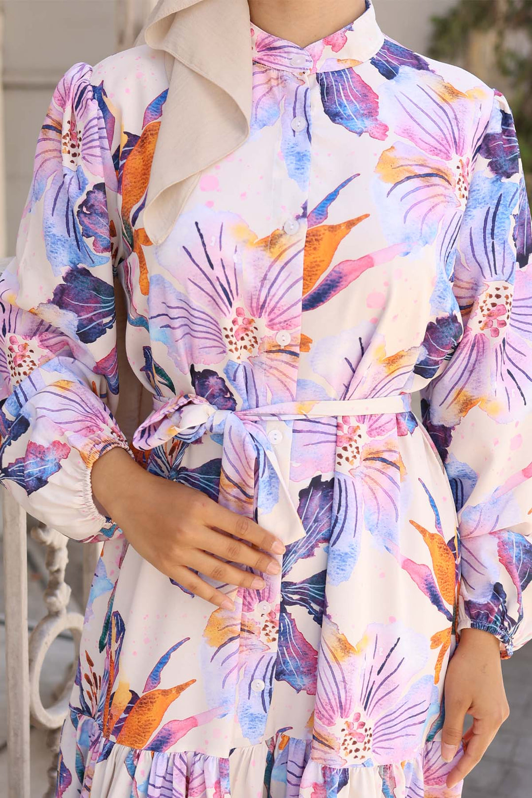 BNG Women Patterned Hijab Dress Lilac 572 - Naples