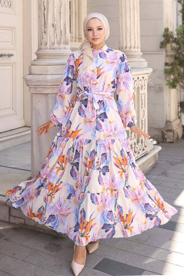 BNG Women Patterned Hijab Dress Lilac 572 - Naples