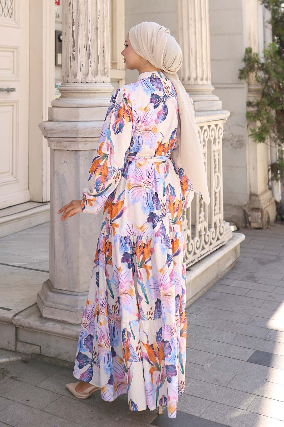 BNG Women Patterned Hijab Dress Lilac 572 - Naples