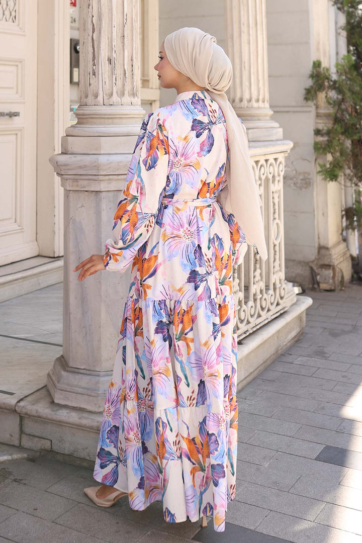 BNG Women Patterned Hijab Dress Lilac 572 - Naples