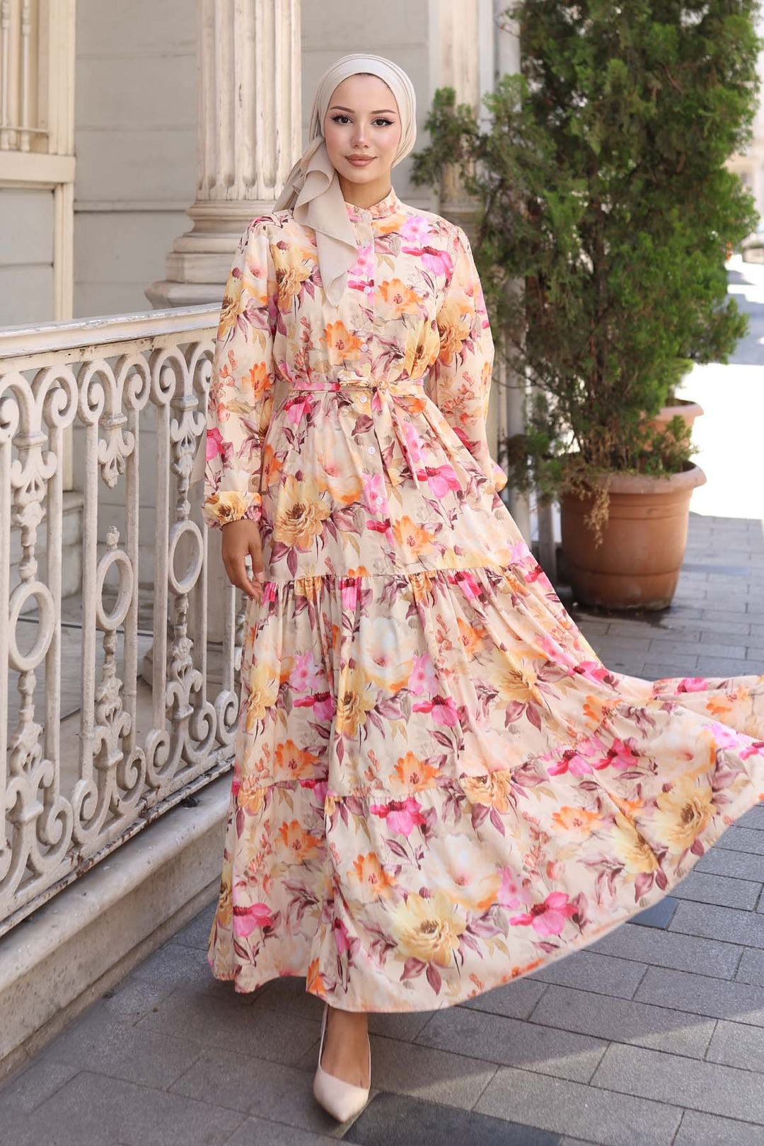 BNG Women Patterned Hijab Dress Yellow 572 - Zhlobin