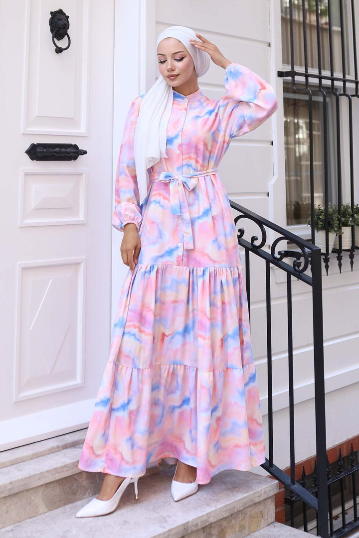 BNG Women Patterned Hijab Dress Blue 573 - West Haven