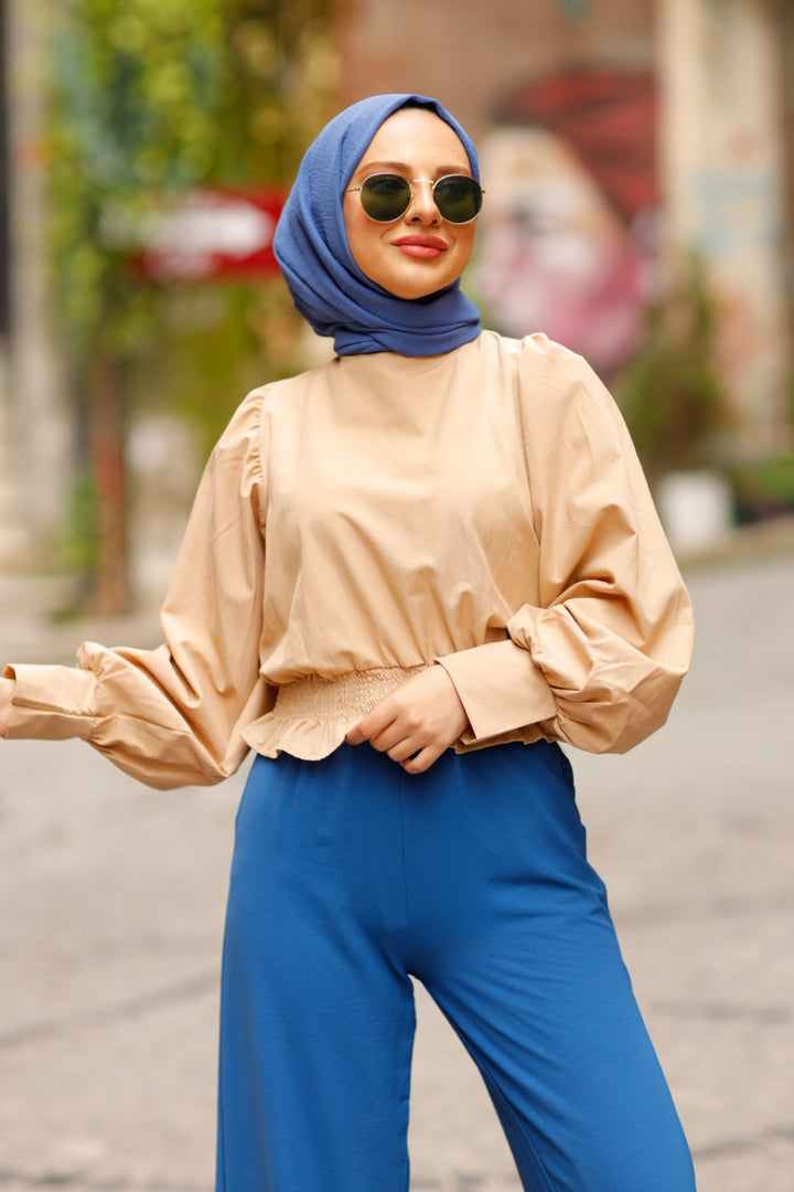BNG Women Balloon Sleeve Shirt Beige - Clermont