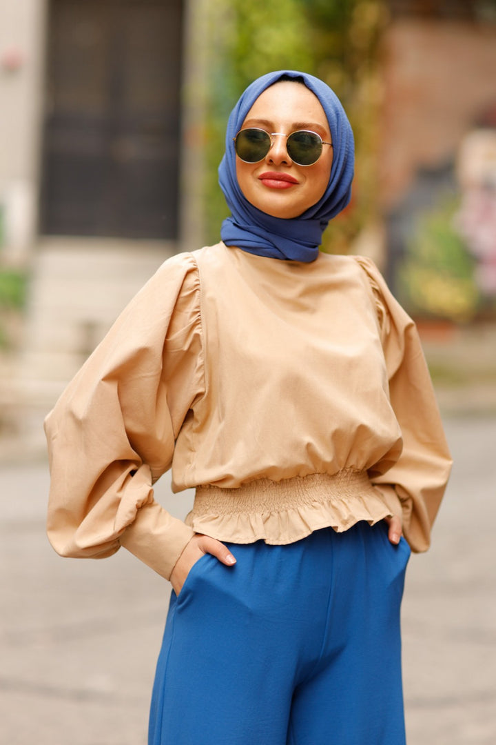 BNG Women Balloon Sleeve Shirt Beige - Clermont