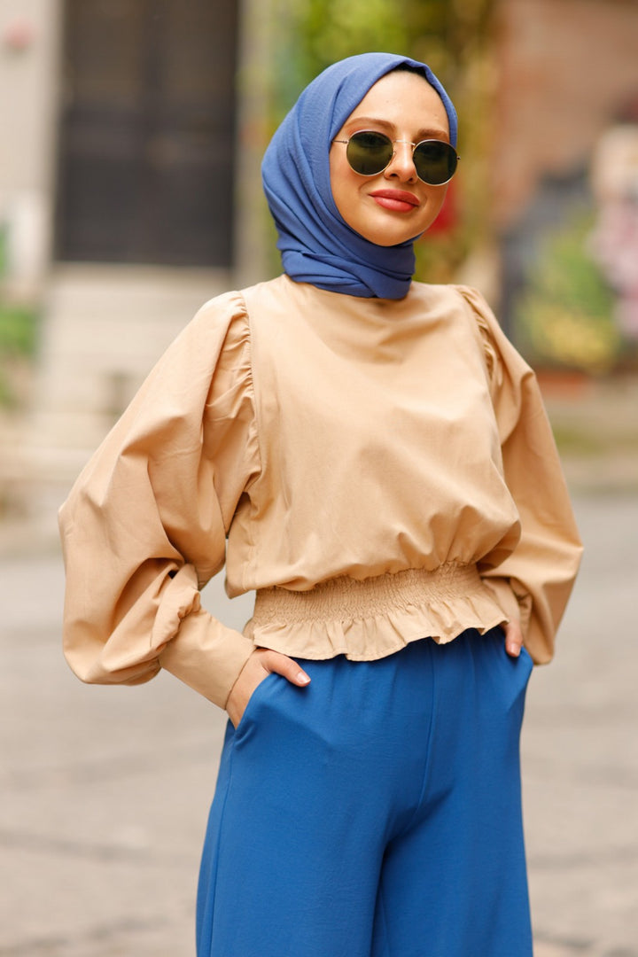 BNG Women Balloon Sleeve Shirt Beige - Clermont