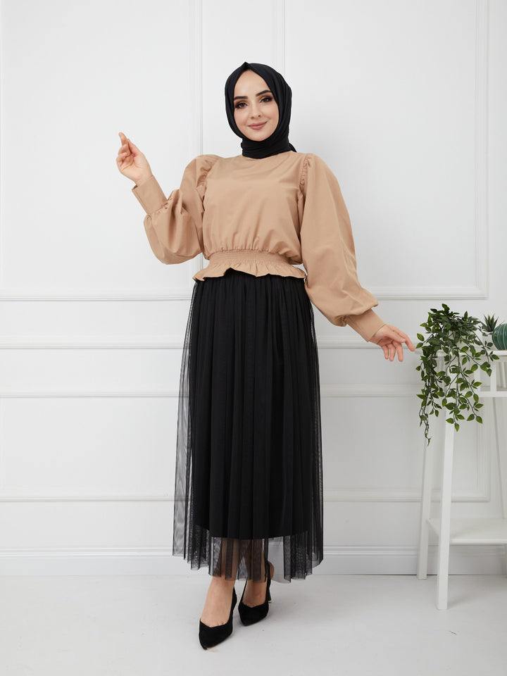 BNG Women Balloon Sleeve Shirt Beige - Clermont