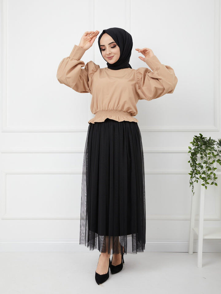 BNG Women Balloon Sleeve Shirt Beige - Clermont