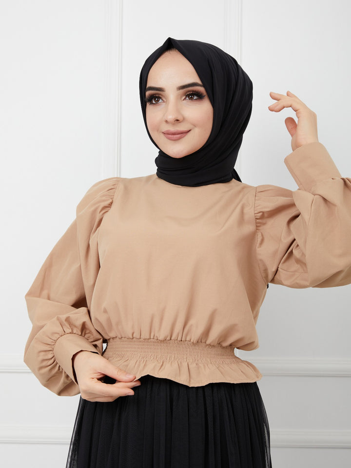 BNG Women Balloon Sleeve Shirt Beige - Clermont
