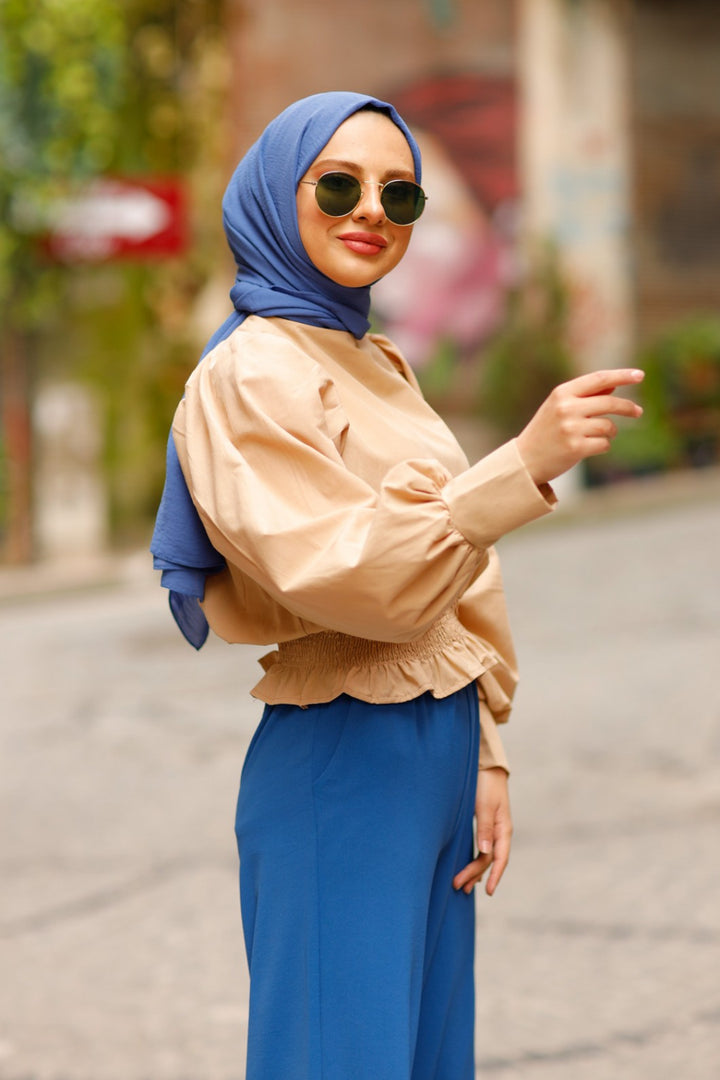BNG Women Balloon Sleeve Shirt Beige - Clermont