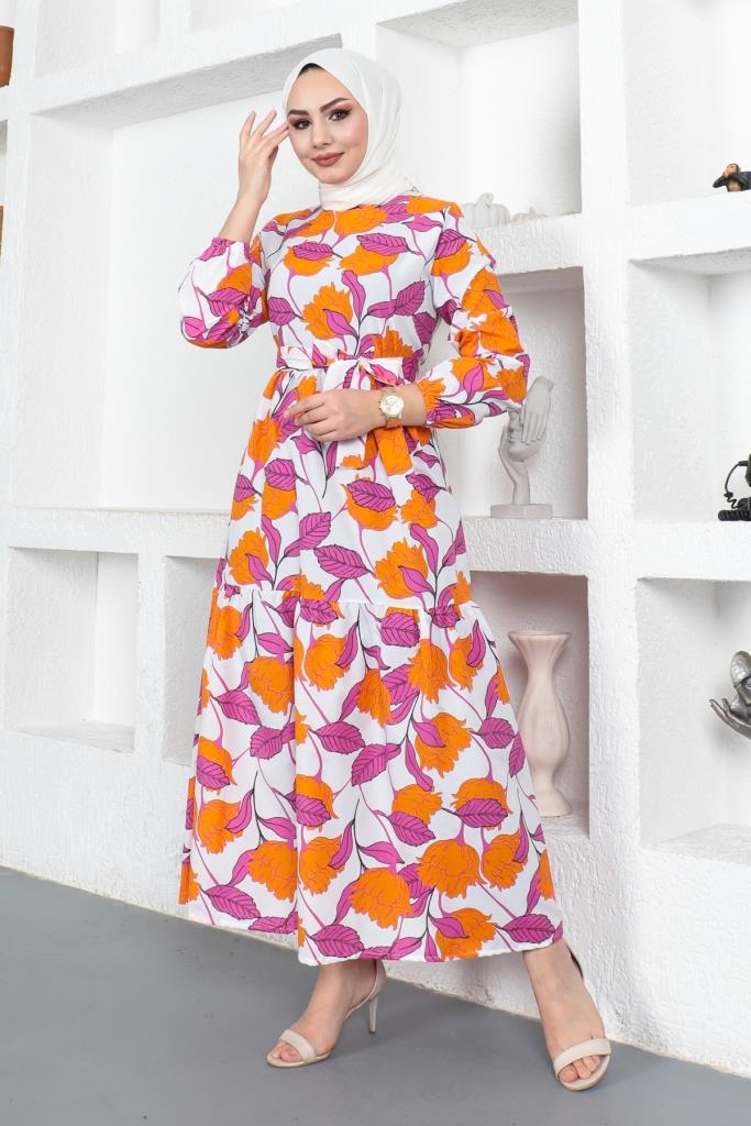 BNG Women Patterned Hijab Dress Orange - Clermont