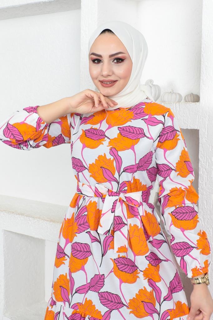 BNG Women Patterned Hijab Dress Orange - Clermont
