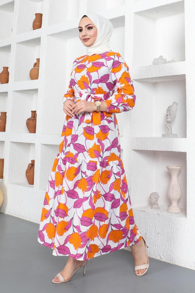 BNG Women Patterned Hijab Dress Orange - Clermont