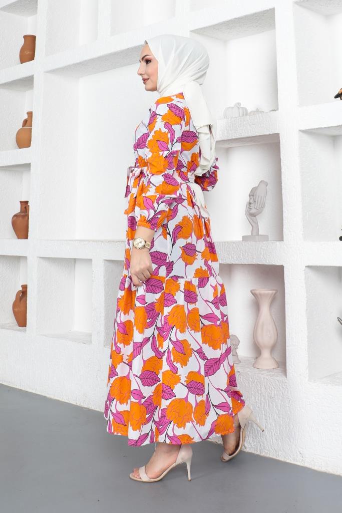 BNG Women Patterned Hijab Dress Orange - Clermont
