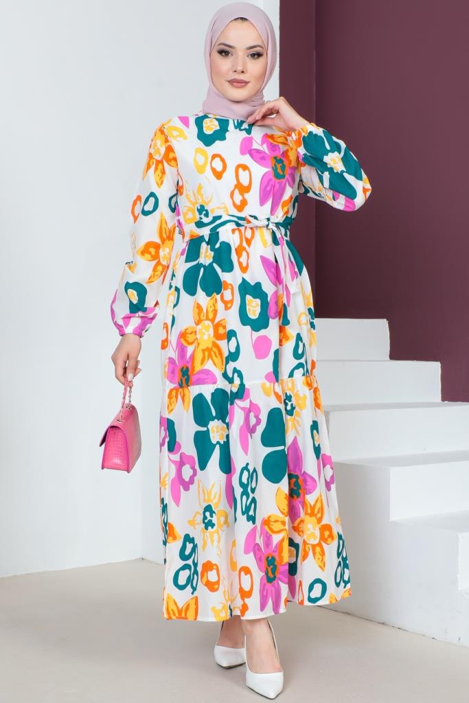 BNG Women Patterned Hijab Dress Orange - Clermont