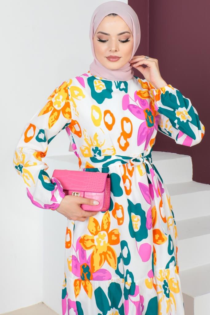 BNG Women Patterned Hijab Dress Orange - Clermont