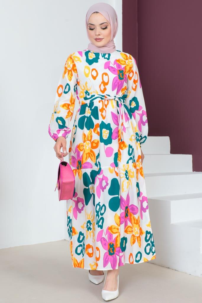 BNG Women Patterned Hijab Dress Orange - Clermont