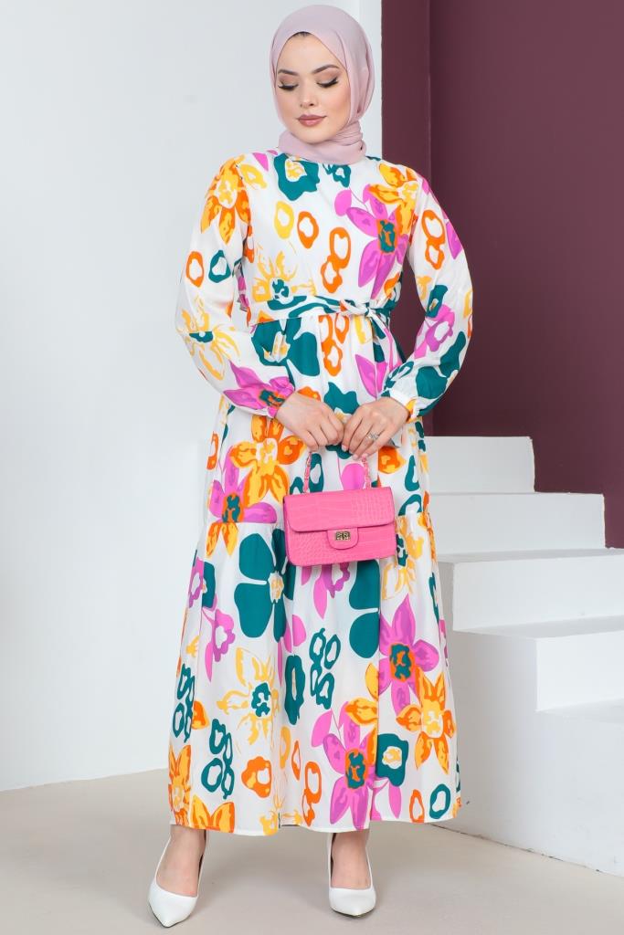 BNG Women Patterned Hijab Dress Orange - Clermont
