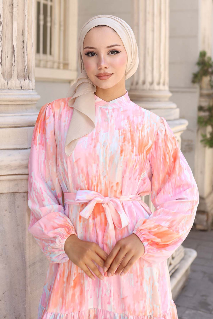 BNG Women Patterned Hijab Dress Orange 574 - Pinner