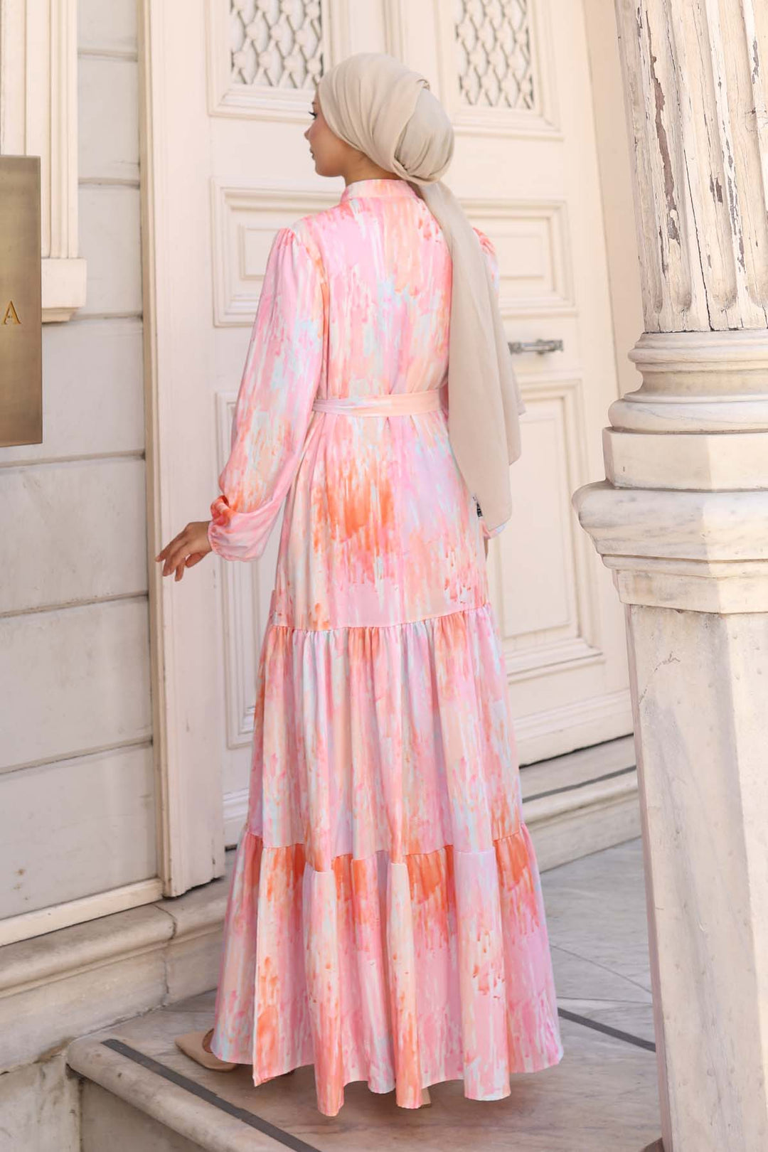 BNG Women Patterned Hijab Dress Orange 574 - Pinner